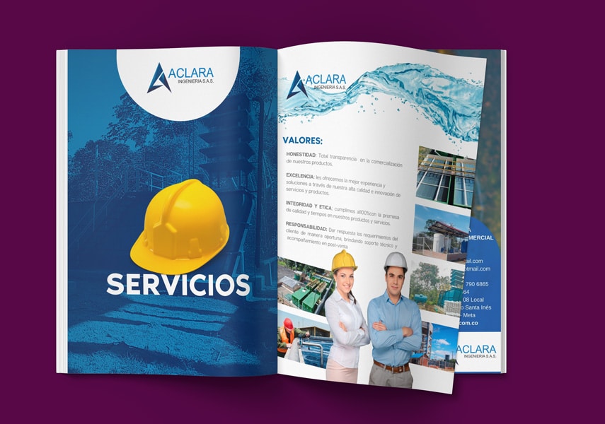 Diseño de portafolio Brochure - Aclara ingenieria Villavicencio - diseño grafico
